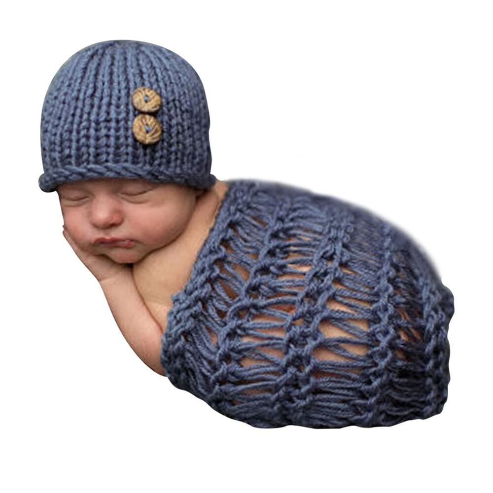 Newborn Photography Props Photoshoot Outfits, Cute Handmade Crochet Knit Blue